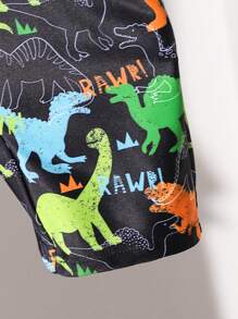 SHEIN 婴幼儿男孩卡通恐龙印花前拉链短袖连体泳衣，男婴夏季假日沙滩装 - 彩色 - 查看 5
