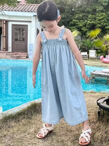 DAZY 年轻女孩牛仔背带裤，适合春夏季 - 淺色水洗藍 - 查看 6