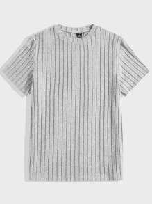 Manfinity VCAY Men's Solid Color Round Neck Knit Casual Ribbed Short Sleeve T-Shirt - Coffee Brown - View 6