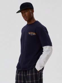 Musero Men Graphic Print Crew Neck Double Layered Style Long Sleeve T-Shirt SPRING SUMMER Streetstyle - Multicolor - View 2