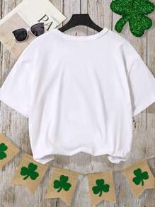 Girls' Casual Round Neck Knitted Printed T-Shirt