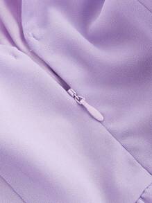 SHEIN MOD Vestido morado romántico estilo línea-A con escote en V y lazo delantero - Púrpura malva - Ver 3