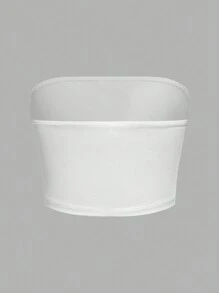 SHEIN 2pcs Tween Girl Black & White Simple, Comfortable Strapless, Non-Slip Tube Tops - White - View 4