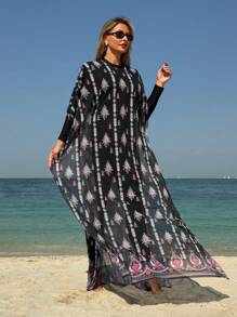 SHEIN Swim Mulvari 3 件套女士简约布基尼套装，优雅度假装，适合夏季海滩度假阿拉伯服装 - 彩色 - 查看 4