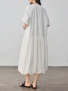 Dazy-Less Váy midi suông rộng rãi tối giản nghệ thuật hoa chắp vá đơn giản cho nữ mùa hè phong cách cổ điển - trắng - Xem 5