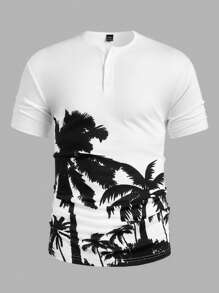 Genlund 男士休闲棕榈树印花 T 恤 男士沙滩上衣 男士 T 恤 休闲男士服装 男士 T 恤套装 - 白色 - 查看 2