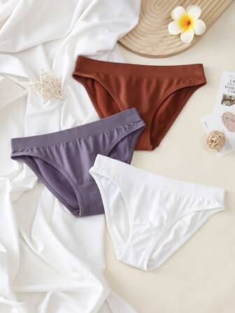 3pcs Comfortable, Seamless, Minimalist Underwear Set For Teenage Girls