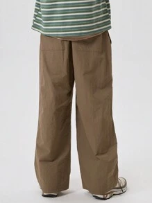 Musero Men Baggy Fit Shell Nylon Style Trousers Pants Elasticated Waistband SPRING SUMMER - Grey - View 4