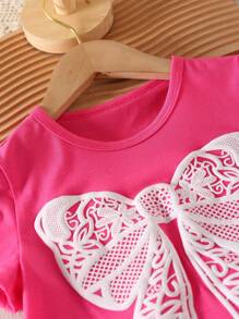 Young Girl Sweet Casual Crew Neck Short Sleeve Fitted Butterfly Print Versatile Tee Shirt