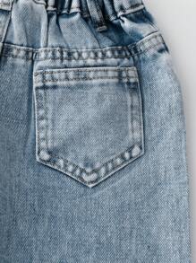 Young Girl Distressed Rhinestone Embellished Washed Denim Jeans, Casual - Light Wash - View 4