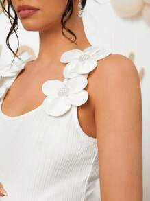 Loomaby Maternity Shoulder Strap 3D Floral Decor Camisole & Gender Reveal Dress, For Baby Shower Party - White - View 4