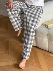 DAZY Męskie spodnie piżamowe w kratę na wiosnę i jesień