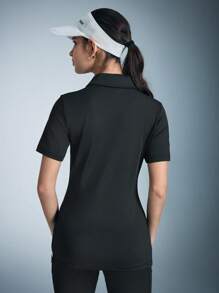 SHEIN XH092 Sporty Yoga Casual Colorblock Fitted Short Sleeve - Black - View 2