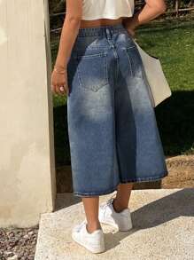 Livesso Pantalones cortos anchos y sueltos de mujer, shorts vaqueros Bermuda versátiles para el verano - Azul - Ver 5