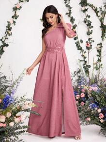 Coutiva Elegant Lace Sleeve Butterfly Embroidered Off The Shoulder Formal Dress, Bridesmaid Dress Music Festival  Spring/Summer