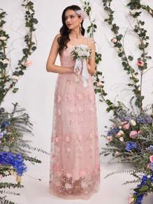 Coutiva Vestido de noche elegante y formal para mujer con bordado floral sin mangas, vestido de moda para primavera y verano para fiestas, citas, vacaciones, bodas y celebridades, con cintura y falda amplias, vestido perfecto para invitados de boda