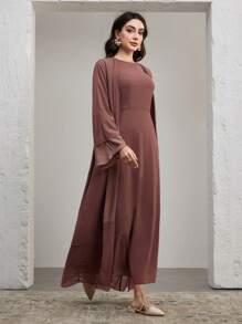 Graceveil Women's Modest Elegant Pleated Flared Abaya - Dusty Pink - View 4