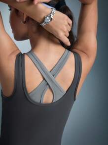 SHEIN Solid Color Minimalist Fashion Sports Bib Overall Romper For Casual Daily Wear - Dark Grey - View 4
