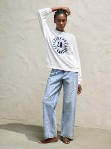 Maija Pantalones vaqueros de mujer de tiro bajo y pierna recta con lentejuelas brillantes para primavera y verano