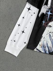Manfinity VCAY Camiseta holgada de manga larga de punto con impresión digital 2 en 1 para hombre