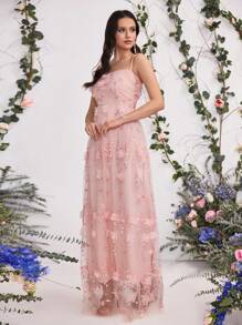 Coutiva Vestido de noche elegante y formal para mujer con bordado floral sin mangas, vestido de moda para primavera y verano para fiestas, citas, vacaciones, bodas y celebridades, con cintura y falda amplias, vestido perfecto para invitados de boda