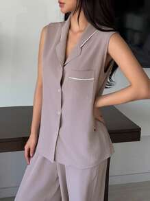 DAZY Women's Simple Sleeveless Knit Pajama Set - Purple - View 8