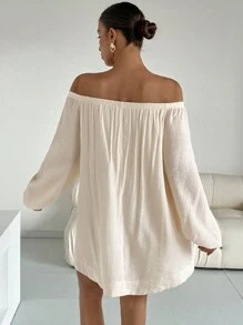 Siren Gaze Women's Simple Fashionable Casual Off-Shoulder Dress For Daily Wear Winter Vacation - Apricot - View 2