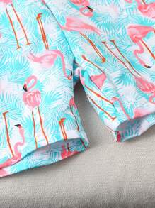 Pantalones cortos de baño con estampado de flamencos para niño pequeño, pantalones cortos de playa con cintura elástica, conjunto de playa de verano para niño pequeño