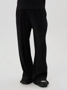 Musero Straight Leg Flared Basic Style Trouser Bottoms Winter Wardrobe - Black - View 2
