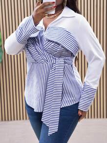Slaydiva Plus Size Vrouwen Elegant Forensen Gestreept Shirt