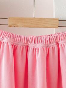 Collegiate Style Short Sleeve Polo Collared Top With Bow Decor & Pleated Mini Skirt, For Daily Wear Spring/Summer,Holiday,Summer,Travel - Pink - View 5