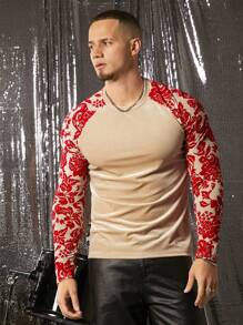 Manfinity AFTRDRK Camiseta casual de hombre con estampado de patchwork floral de bloques de color