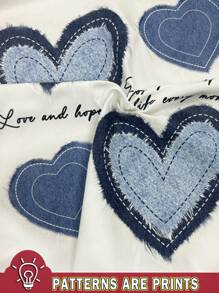 SHEIN Tall CURVE 女士大码 T 恤，休闲简约心形贴片设计圆领短袖宽松大码 T 恤，适合夏季 - 白色 - 查看 5