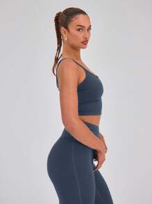 Musera Sport 性感吊带露脐运动背心（仅限上衣），适合板式网球、网球、匹克球等运动，秋冬季健身房穿着。 - 藏蓝色 - 查看 5
