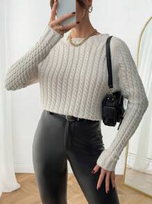 EURMUSE Women Cable Knit Sweater White And Soft - Cream - View 1