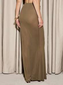 AiiRZ Elegant Fishtail Maxi Skirt High Waist Fitted Evening Special Occasion Floor Length Party Wedding Guest Formal Skirt Long Mermaid Style - Green - View 2