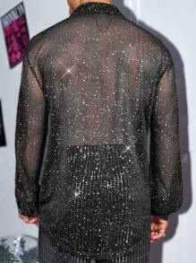 Manfinity VCAY Áo sơ mi nam tay ngắn thời trang giản dị thường ngày rộng rãi - màu đen - Xem 2