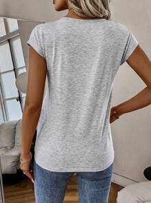 Breezaya T-shirt décontracté simple à col en V et manches courtes pour femmes, à porter au quotidien
