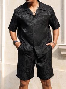 Manfinity Homme Plus Size Men Minimalist & Fashion Casual Short Sleeve Shirt & Shorts Set - Black - View 3