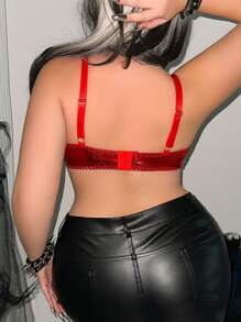 AltCore Y2K Style 3/4 Cup Underwired PU Splice Crop Top, Plus Size Bras, Suitable For Music Festival & Party