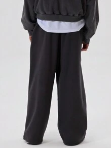 Musero Men Wide Leg Basic Plain Jogger Double Waistband Sweat Jersey Pants SPRING SUMMER Wardrobe Capsule - Black - View 4