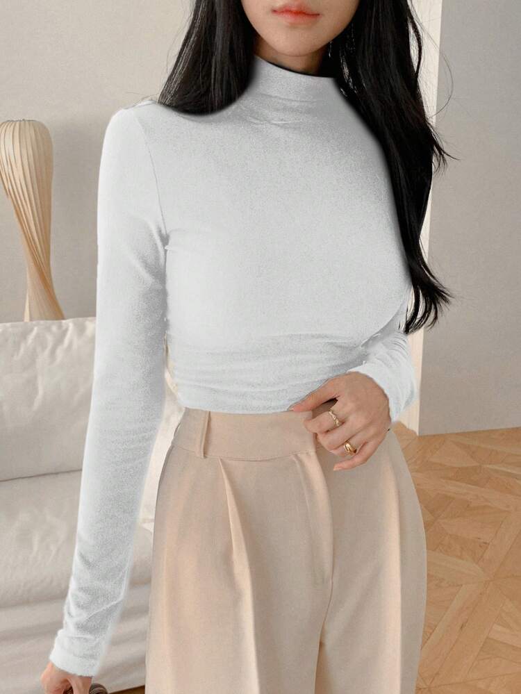 Women's Slim Fit Turtleneck T-Shirt, Suitable For Office Wear, Spring/Summer