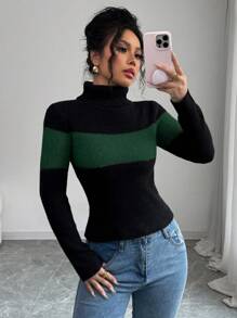 Chiquease 2024 Autumn/Winter New Fashion Design Sense Elegant Knitted Sweater Fall - Dark Green - View 4