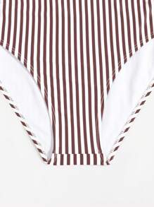 SHEIN Swim Women's Vacation Summer Beach Striped Spaghetti Strap One-Piece Swimsuit - Coffee Brown - View 3