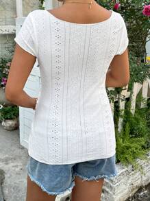 SHEIN Eyelet Embroidery White Knitted Slim Fit Maternity T-Shirt - White - View 2