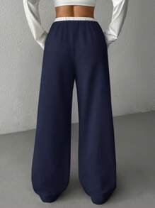 SHEIN Teen Girls Contrast Color Oversized Knit Casual Sweatpants