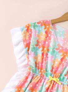 SHEIN Girls Net Mesh Cover-Up Top, Random Print - Multicolor - View 4