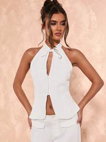 SHEIN BAE Women's Solid Color Front Tie Sleeveless Minimalist Blazer Top, Casual Vacation Wear - White - View 3