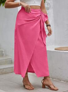 SHEIN VCAY 大码裹身系带蝴蝶结装饰裙