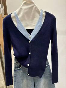 SHEIN EZwear Women's Solid Color Button Front Long Sleeve Casual Blouse, Everyday Wear - Royal Blue - View 7